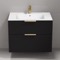 Wall Mounted Black Bathroom Vanity, Modern, 32 Inch, Gold Handles